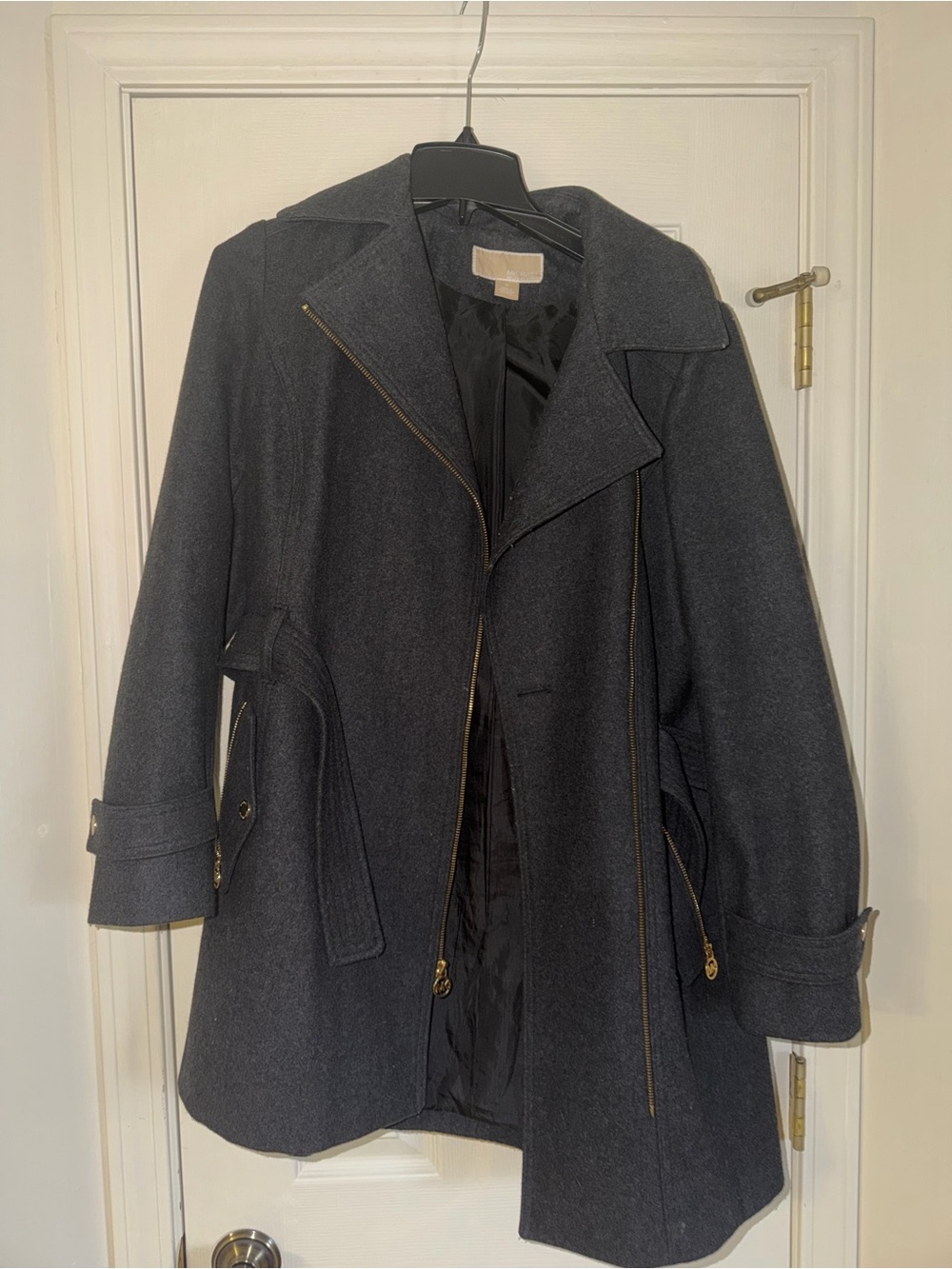 Michael Kors Women's Charcoal Wool Blend Coat - Classic Zip Detail